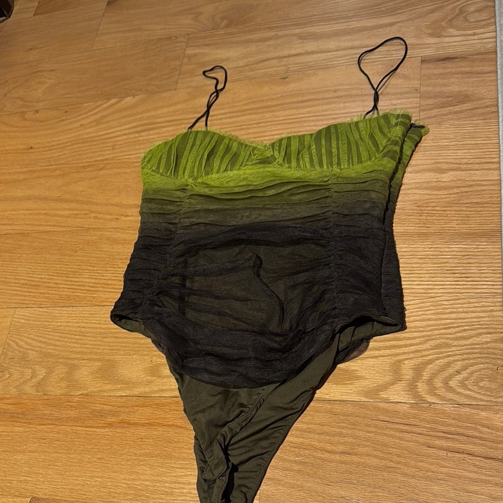 NWT Zara Green and Black Women's Bodysuit